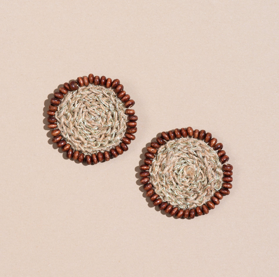 WHE Jute and Wooden Beads Crochet Studs