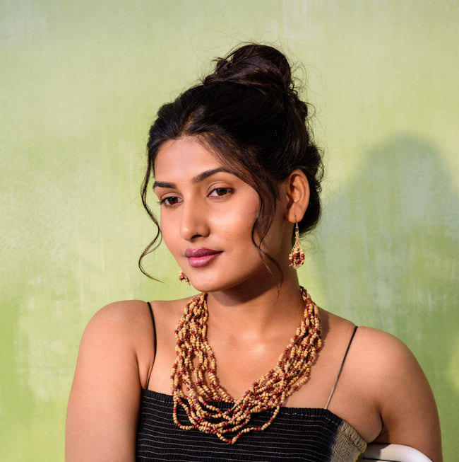 WHE Eco Chic Jute & Wooden Beads Tassel Earrings