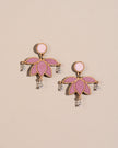 WHE Pink Festive Lotus Repurposed Fabric and Wood Statement Earrings