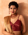 WHE Red and Gold Festive Multi Layered Repurposed Fabric and Wood Earrings