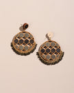 WHE Black Festive Round Repurposed Fabric and Wood Earrings