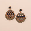 WHE Black Festive Round Repurposed Fabric and Wood Earrings
