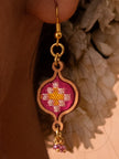 WHE Pink Festive Repurposed Fabric and Wood Earrings