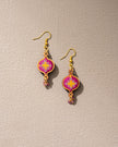 WHE Pink Festive Repurposed Fabric and Wood Earrings