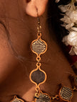 WHE Black and Gold Festive Multi Layered Repurposed Fabric and Wood Earrings