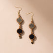 WHE Black and Gold Festive Multi Layered Repurposed Fabric and Wood Earrings