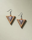 WHE Brown Repurposed Fabric and Wood Triangular Earrings