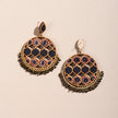 WHE Black Ajrakh Round Repurposed Fabric and Wood Earrings