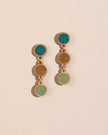WHE Green Brown Repurposed Fabric and Wood Round Earring