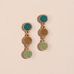 WHE Green Brown Repurposed Fabric and Wood Round Earring