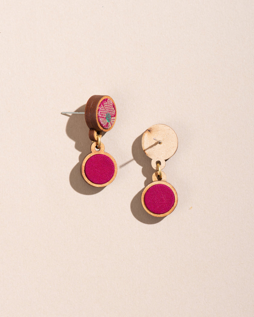 WHE Pink Pure Banarasi Repurposed Fabric and Wood Earrings