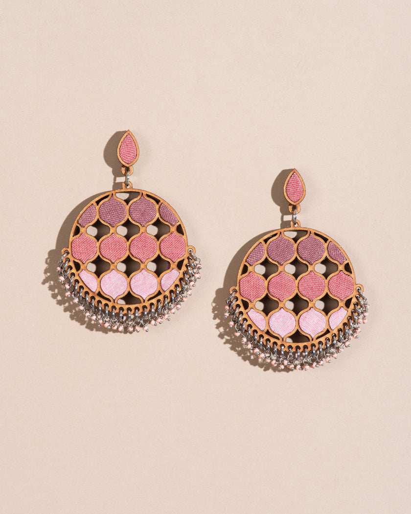 WHE Shades of Pink Repurposed Fabric and Wood Statement Earrings