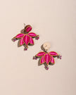 WHE Pink Pure Georgette Bandhani Repurposed Fabric and Wood Statement Lotus Earrings