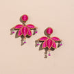 WHE Pink Pure Georgette Bandhani Repurposed Fabric and Wood Statement Lotus Earrings