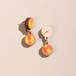 WHE Handcrafted Yellow Orange Tie and Dye Repurposed Wood and Fabric Earrings