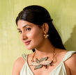 WHE Turquoise White Bloom Repurposed Fabric and Wood Leaf Earring