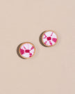 WHE Handmade Pink Tie and Dye Repurposed Fabric and Wood Stud Earrings