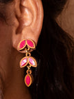 WHE Shades of Pink Bloom Repurposed Fabric and Wood Leaf Dangler