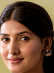 WHE Indigo Bloom Lotus Repurposed Fabric and Wood Earrings