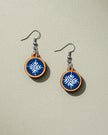 WHE Hand Painted Blue and White Repurposed Fabric Wooden Earrings