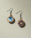 Whe Blue Kantha Batik Fabric and Repurposed Wood Earrings