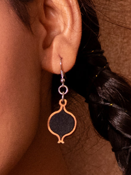 WHE Black Repurposed Fabric and Wood Danglers