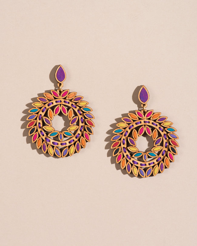 WHE Multicolor Repurposed Fabric and Wood Statement Earrings