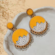 WHE Yellow Fabric and Repurposed Wood Round Danglers