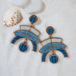 WHE Shade of Indigo Blue Arch Repurposed Fabric and Wood Earrings