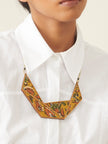 WHE Kalamkari Connecting Triangle Repurposed Fabric and Wood Necklace