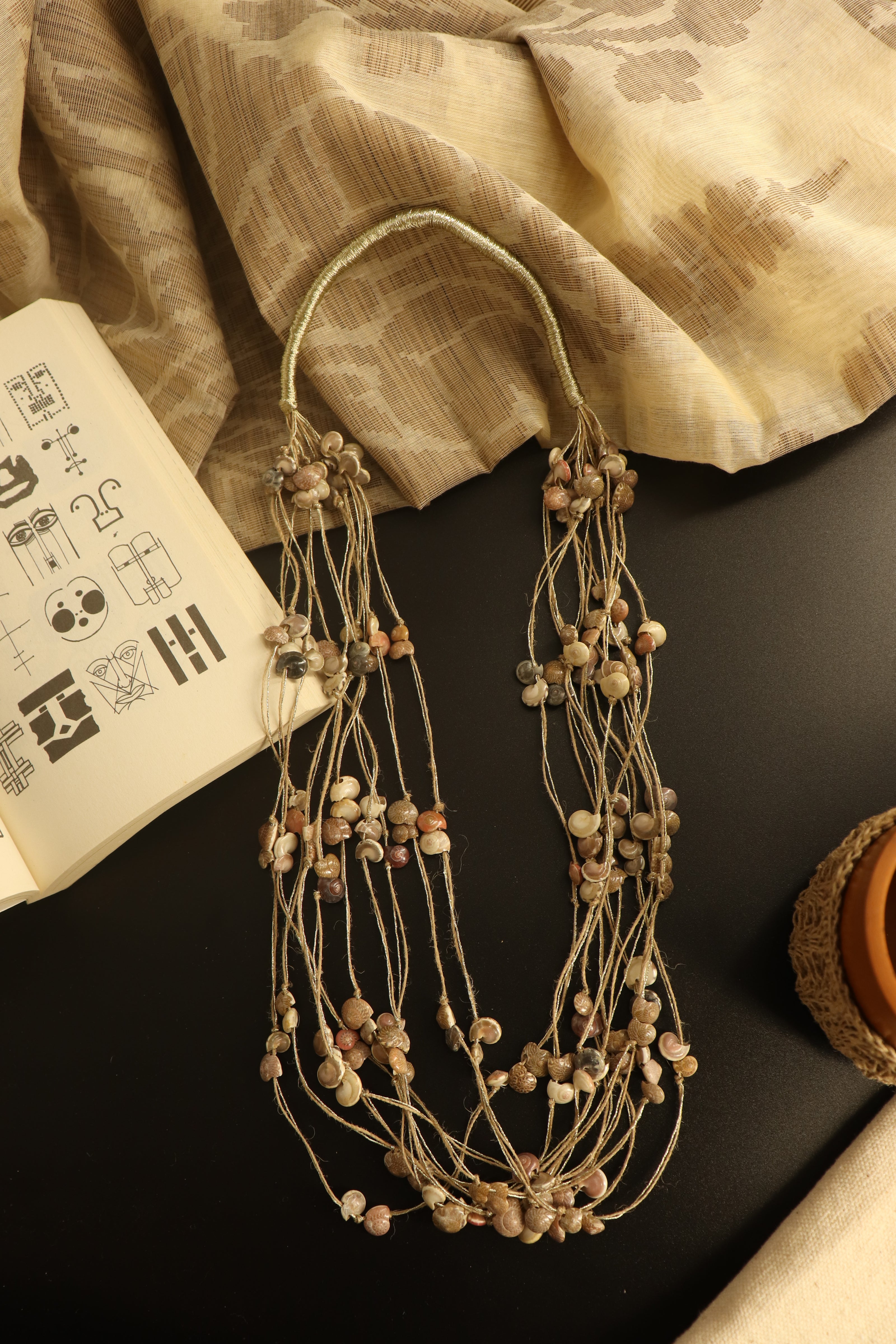 WHE Layered Jute And Seashell Necklace