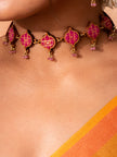WHE Pink Festive Repurposed Fabric and Wood Choker
