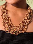 WHE Handmade Multilayer Adjustable Jute, Wooden Beads and Glass Beads Necklace