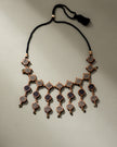 WHE Black and Gold Festive Multi Layered Repurposed Fabric and Wood Necklace