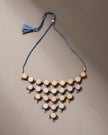 WHE Festive Grey, Gold and Silver Repurposed Fabric and Wood Adjustable Statement Necklace