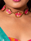 Whe Shades of Pink Bloom Lotus Repurposed Fabric and Wood Necklace