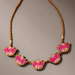 Whe Shades of Pink Bloom Lotus Repurposed Fabric and Wood Necklace