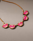 Whe Shades of Pink Bloom Lotus Repurposed Fabric and Wood Necklace