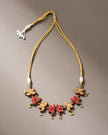 WHE Red and Gold Festive Lotus Repurposed Fabric and Wood Statement Choker