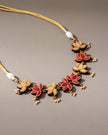 WHE Red and Gold Festive Lotus Repurposed Fabric and Wood Statement Choker