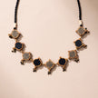 WHE Black Festive Repurposed Fabric and Wood Choker Necklace