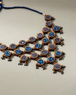 WHE Blue Ajrakh Repurposed Fabric and Wood Adjustable Statement Necklace