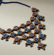 WHE Blue Ajrakh Repurposed Fabric and Wood Adjustable Statement Necklace