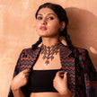 WHE Blue Ajrakh Repurposed Fabric and Wood Adjustable Statement Necklace