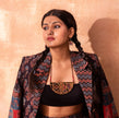 WHE Black Repurposed Ajrakh Fabric and Repurposed Wood Maze Necklace