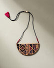 WHE Black Repurposed Ajrakh Fabric and Repurposed Wood Maze Necklace
