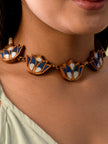 WHE Indigo Bloom Lotus Repurposed Fabric and Wood Necklace
