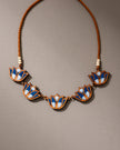WHE Indigo Bloom Lotus Repurposed Fabric and Wood Necklace