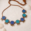 WHE Neel Tarang Kantha Repurposed Silk Fabric and Wood Necklace