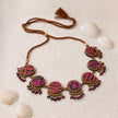 WHE Multicolor Kantha Silk Fabric and Repurposed Wood Necklace